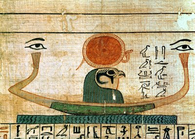 Egyptian Funerary Papyrus Depicting the Barque of Re-Herakhty by Egyptian